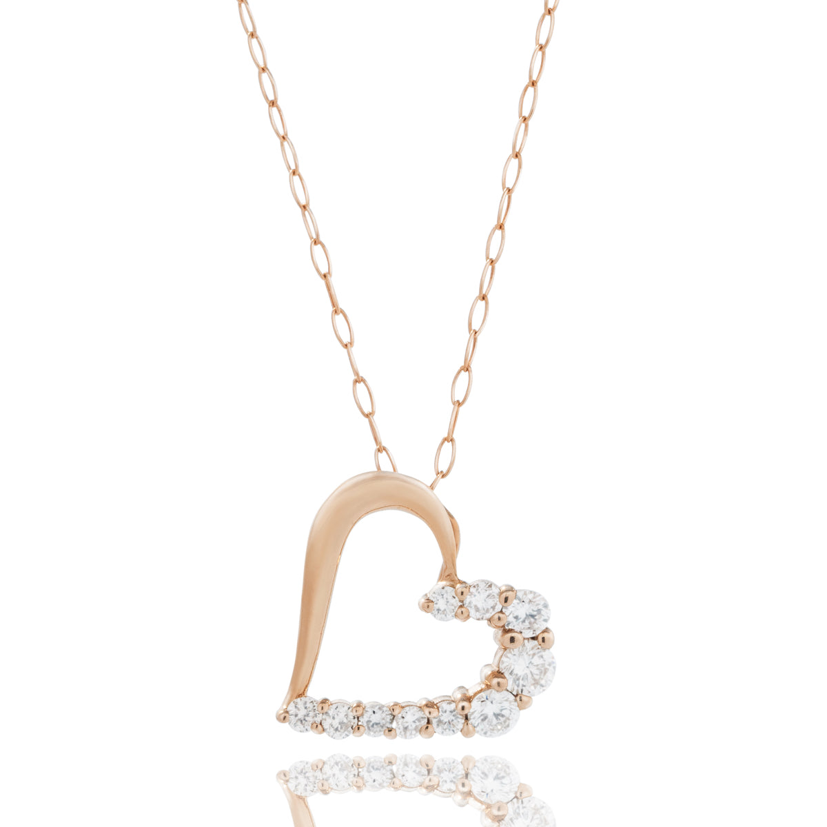ダイヤモンドネックレス 10粒 0.2ct オープンハート K18PG ピンクゴールド