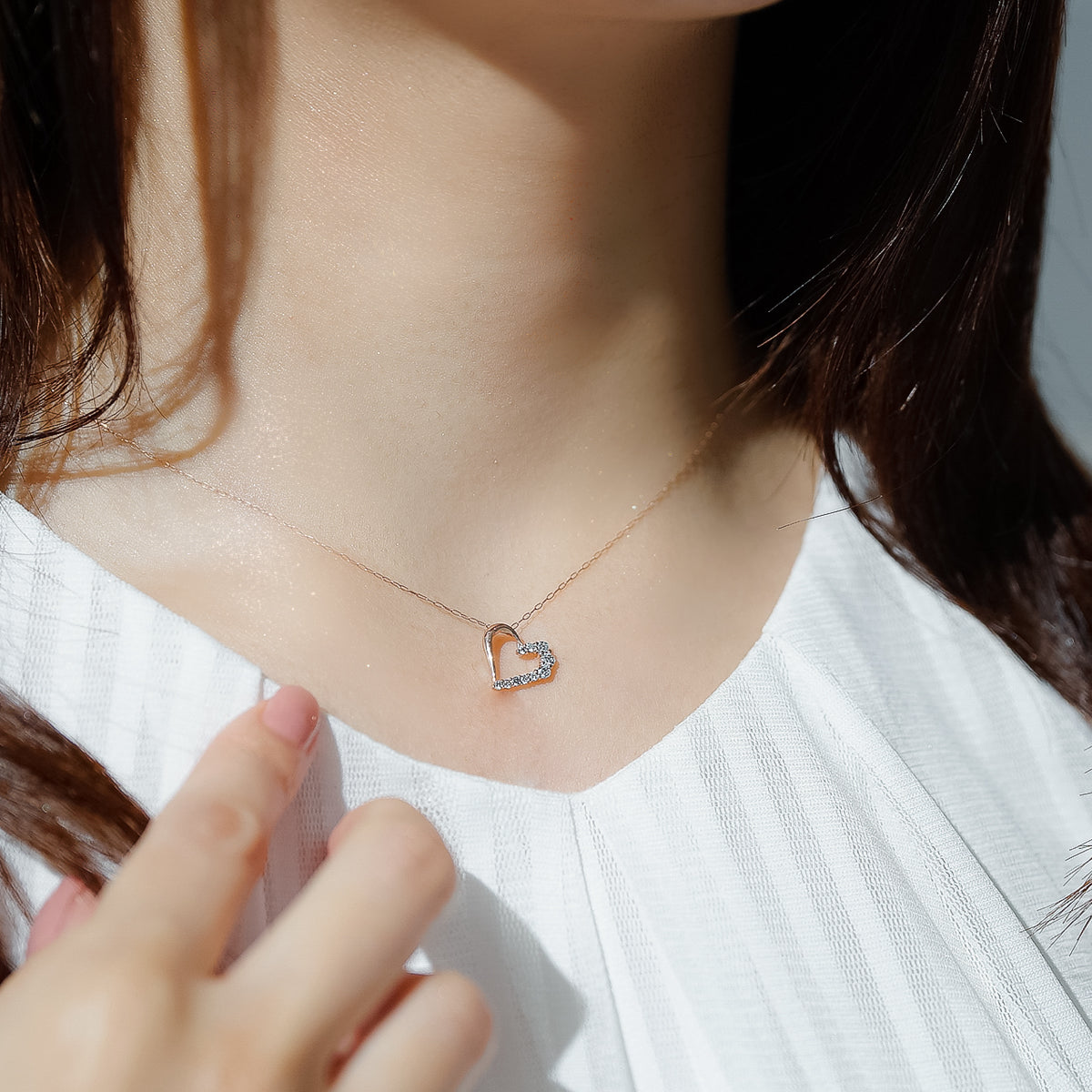 ダイヤモンドネックレス 10粒 0.2ct オープンハート K18PG ピンクゴールド