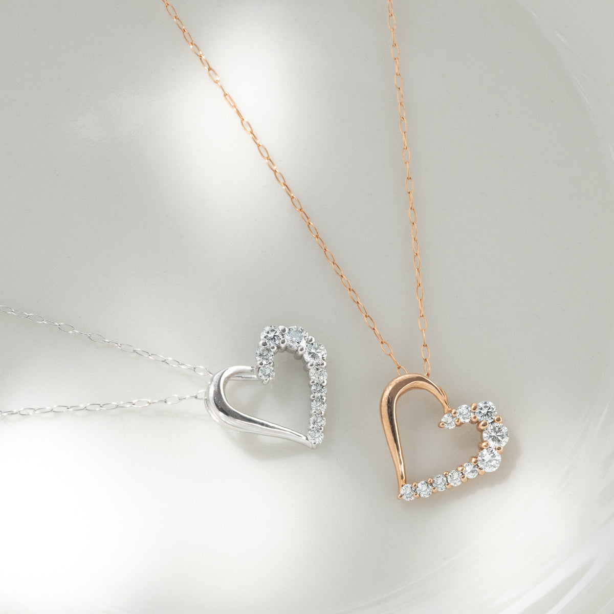 ダイヤモンドネックレス 10粒 0.2ct オープンハート K18PG ピンクゴールド