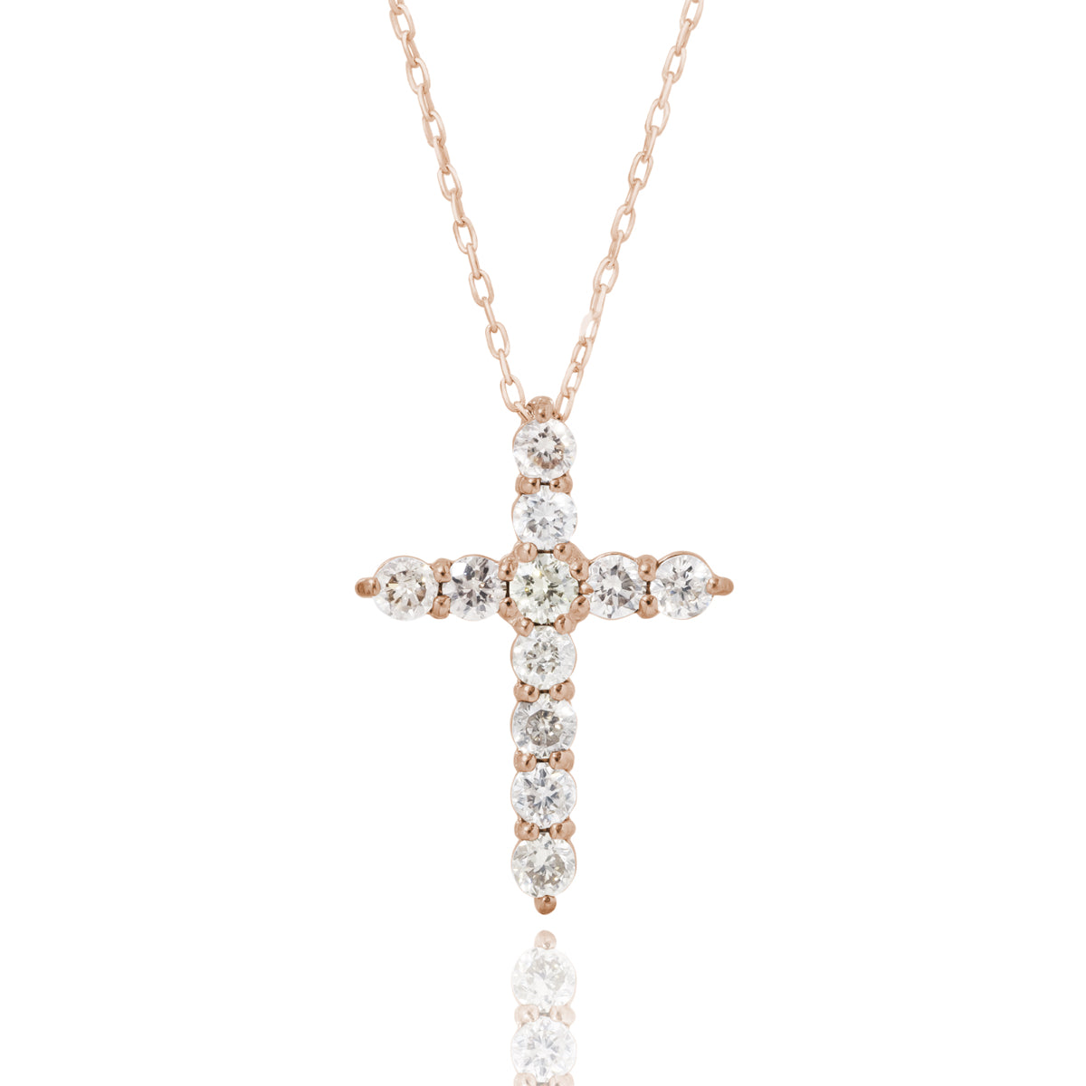 ダイヤモンドネックレス 11石 0.3ct クロス K18PG ピンクゴールド
