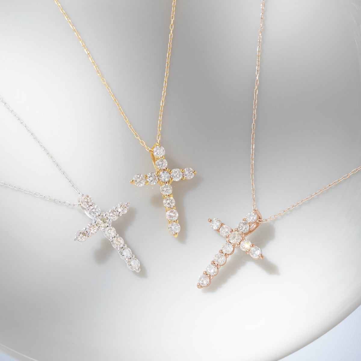 ダイヤモンドネックレス 11石 0.3ct クロス K18PG ピンクゴールド