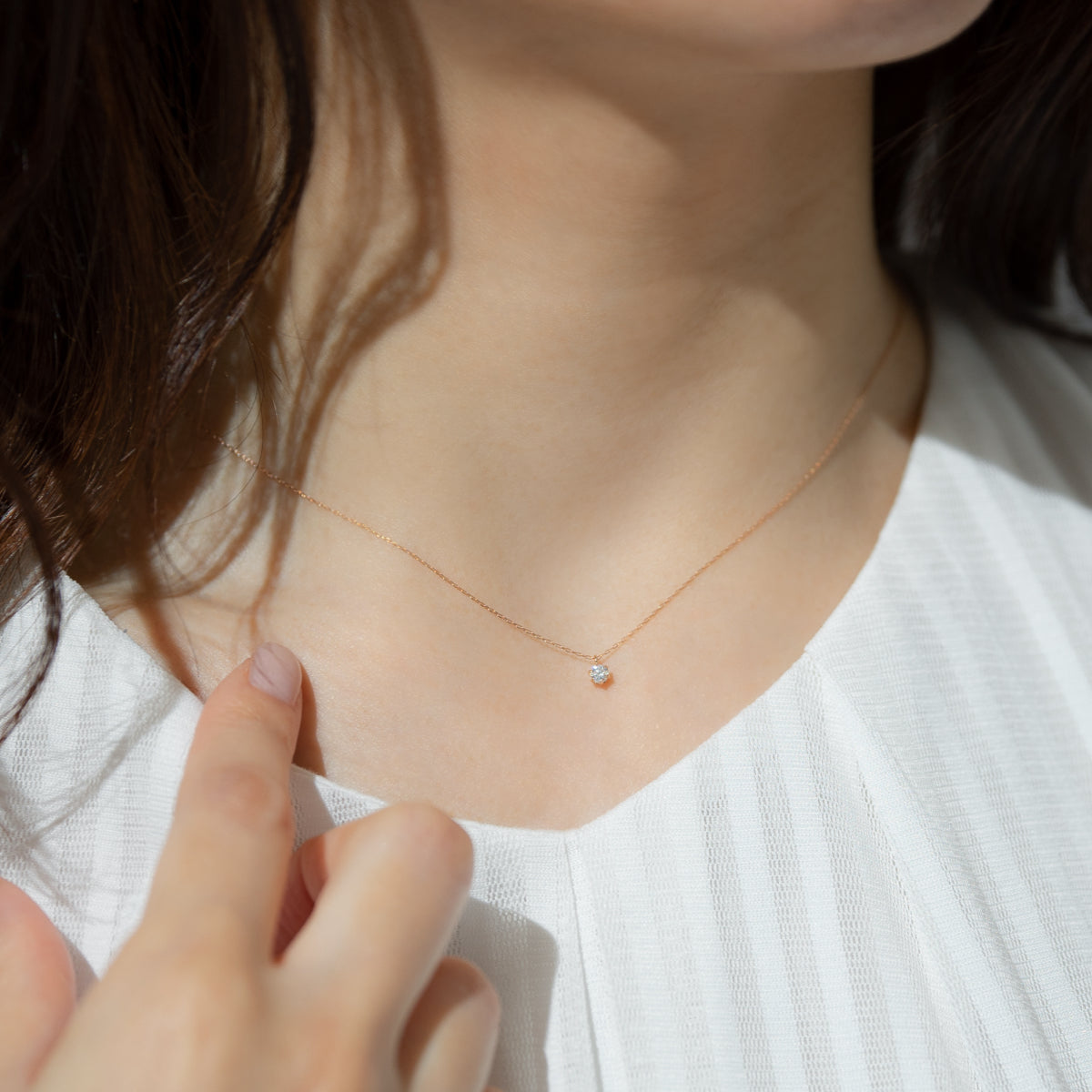 ダイヤモンドネックレス 1粒 6本爪 0.1ct Heart&Cupid K18PG ピンクゴールド