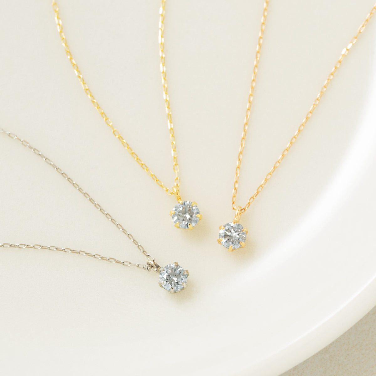 ダイヤモンドネックレス 1粒 6本爪 0.1ct Heart&Cupid K18PG ピンクゴールド