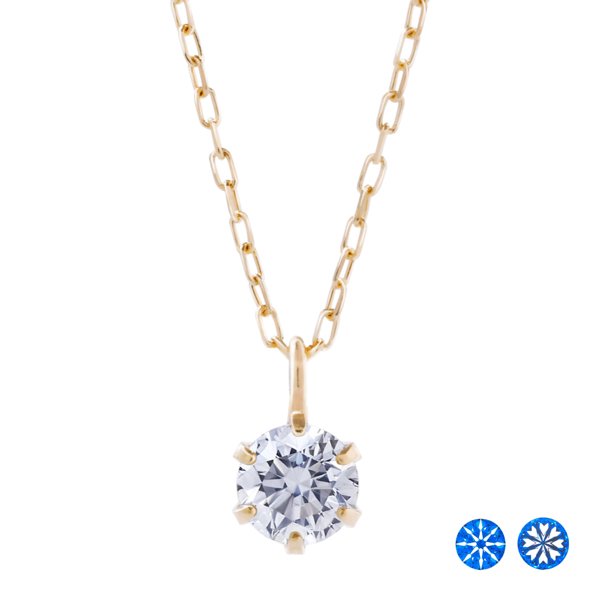ダイヤモンドネックレス 1粒 6本爪 0.1ct Heart&Cupid K18YG イエローゴールド