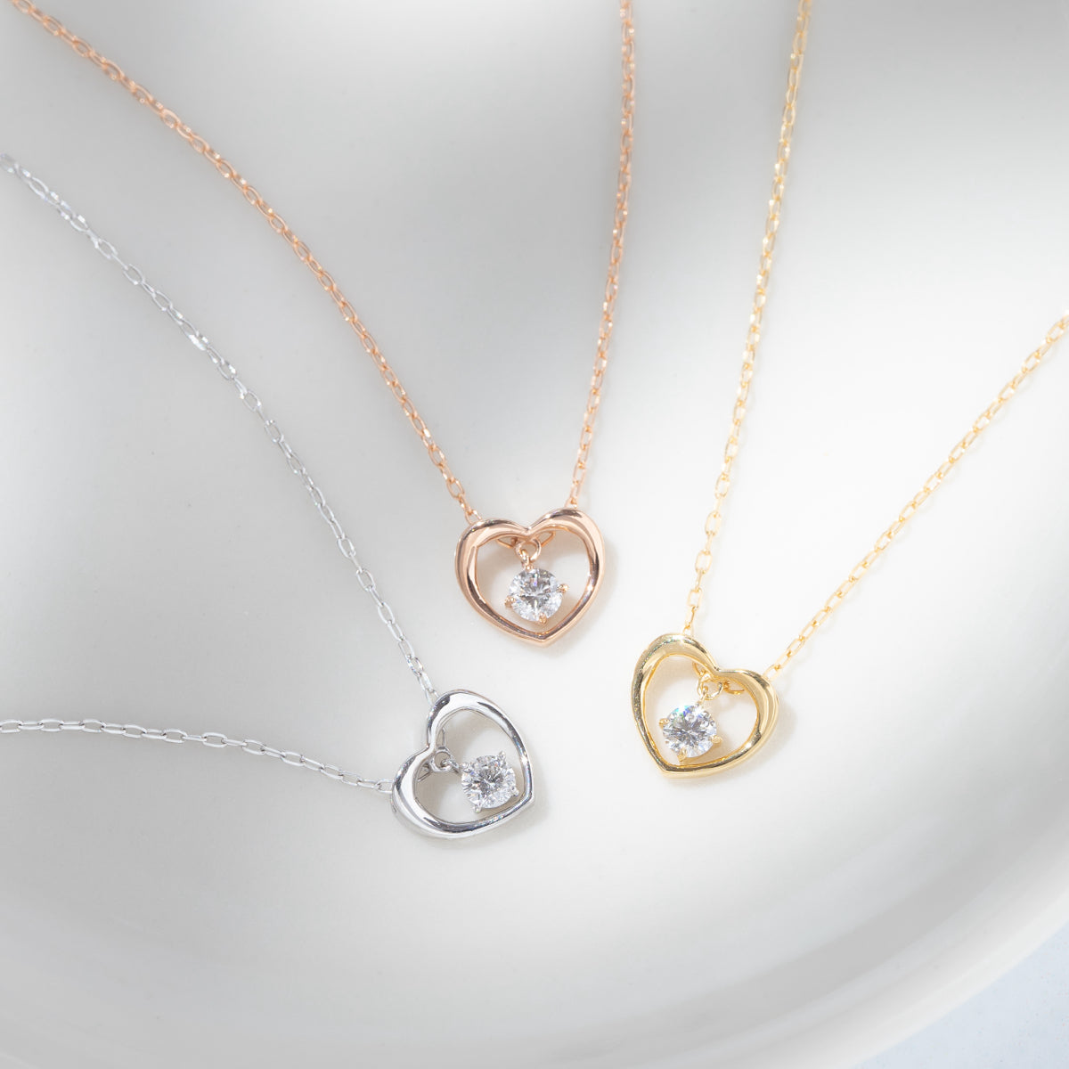 ダイヤモンドネックレス 1粒 0.07ct オープンハート K18WG ホワイトゴールド
