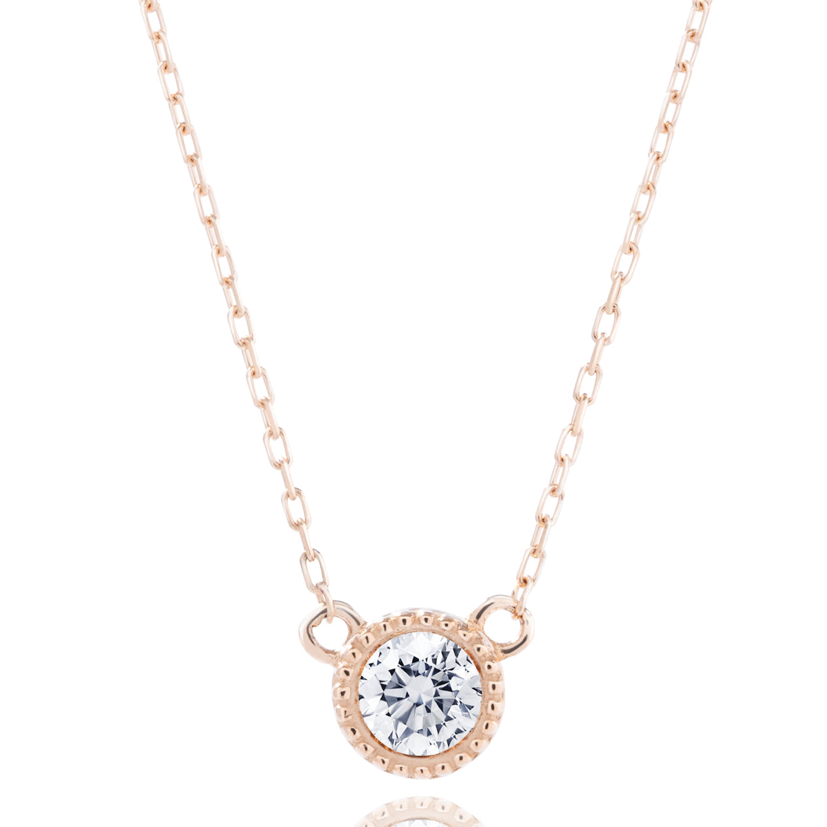 ダイヤモンドネックレス 1粒 0.1ct ミル打ち K10PG ピンクゴールド