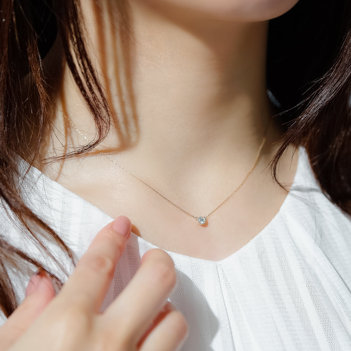 ダイヤモンドネックレス 1粒 0.1ct ミル打ち K10YG イエローゴールド