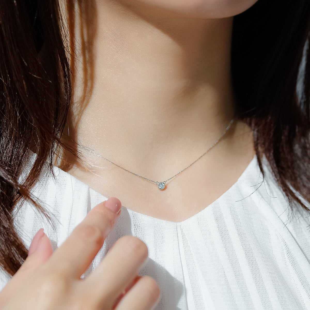 ダイヤモンドネックレス 1粒 0.1ct ミル打ち PT プラチナ