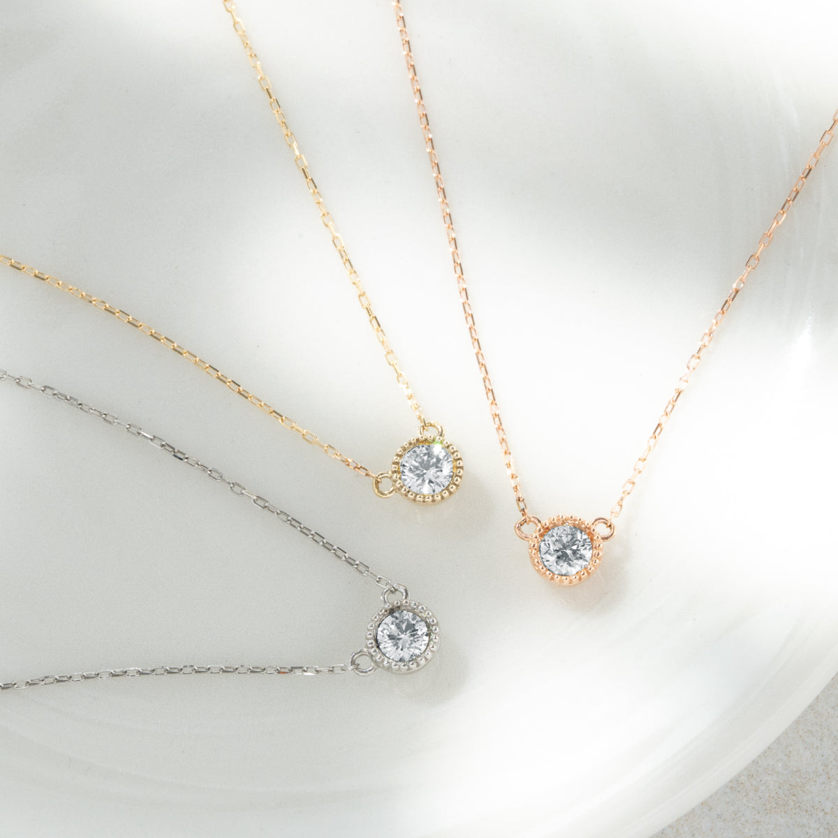 ダイヤモンドネックレス 1粒 0.1ct ミル打ち PT プラチナ