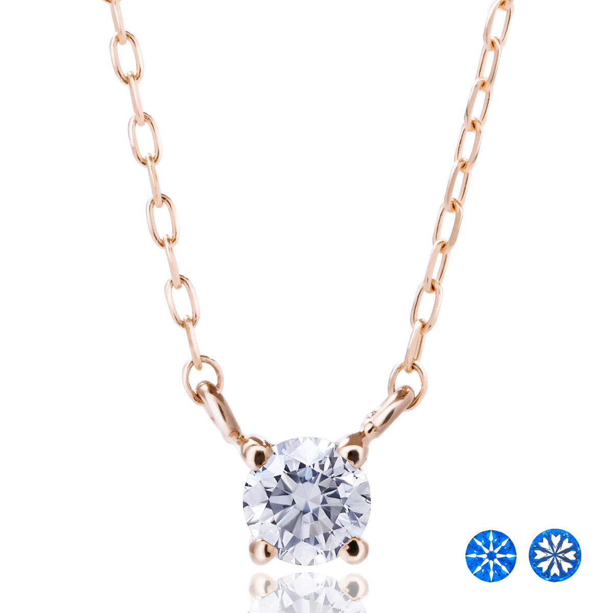 ダイヤモンドネックレス 1粒 4本爪 0.1ct Heart&Cupid K18PG ピンクゴールド
