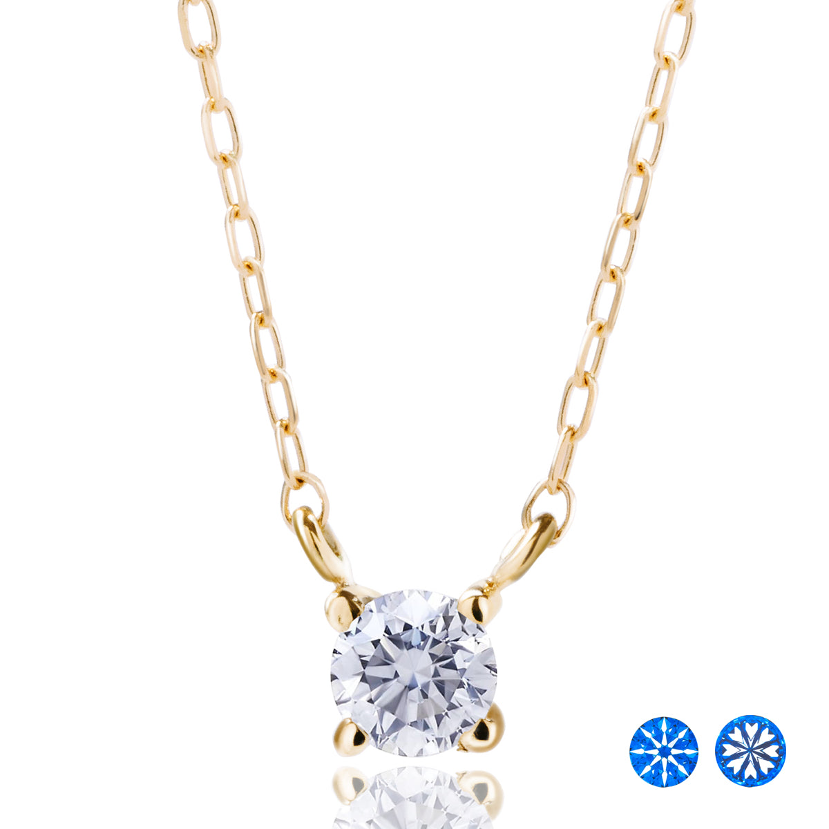 ダイヤモンドネックレス 1粒 4本爪 0.1ct Heart&Cupid K18YG イエローゴールド