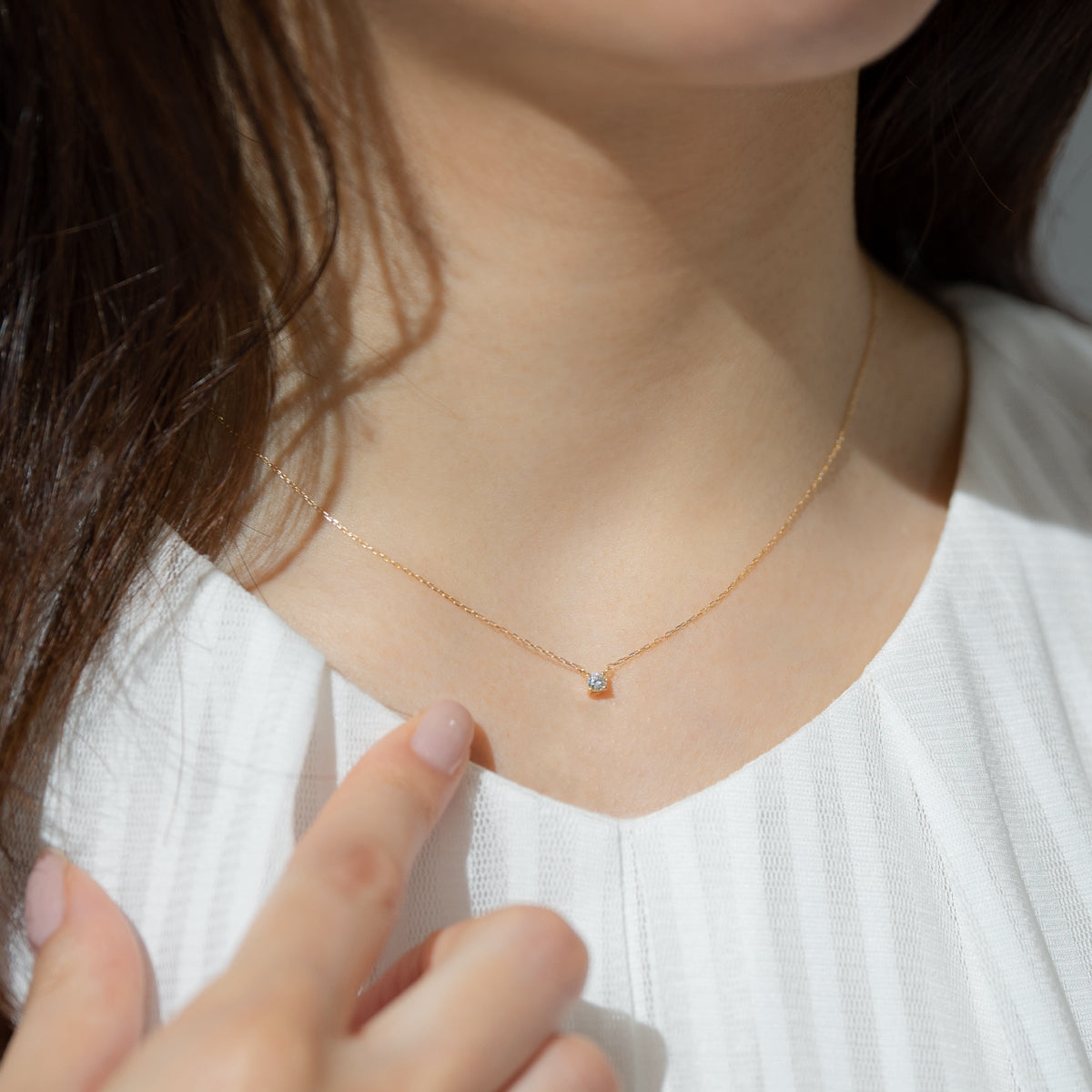 ダイヤモンドネックレス 1粒 4本爪 0.1ct Heart&Cupid K18YG イエローゴールド