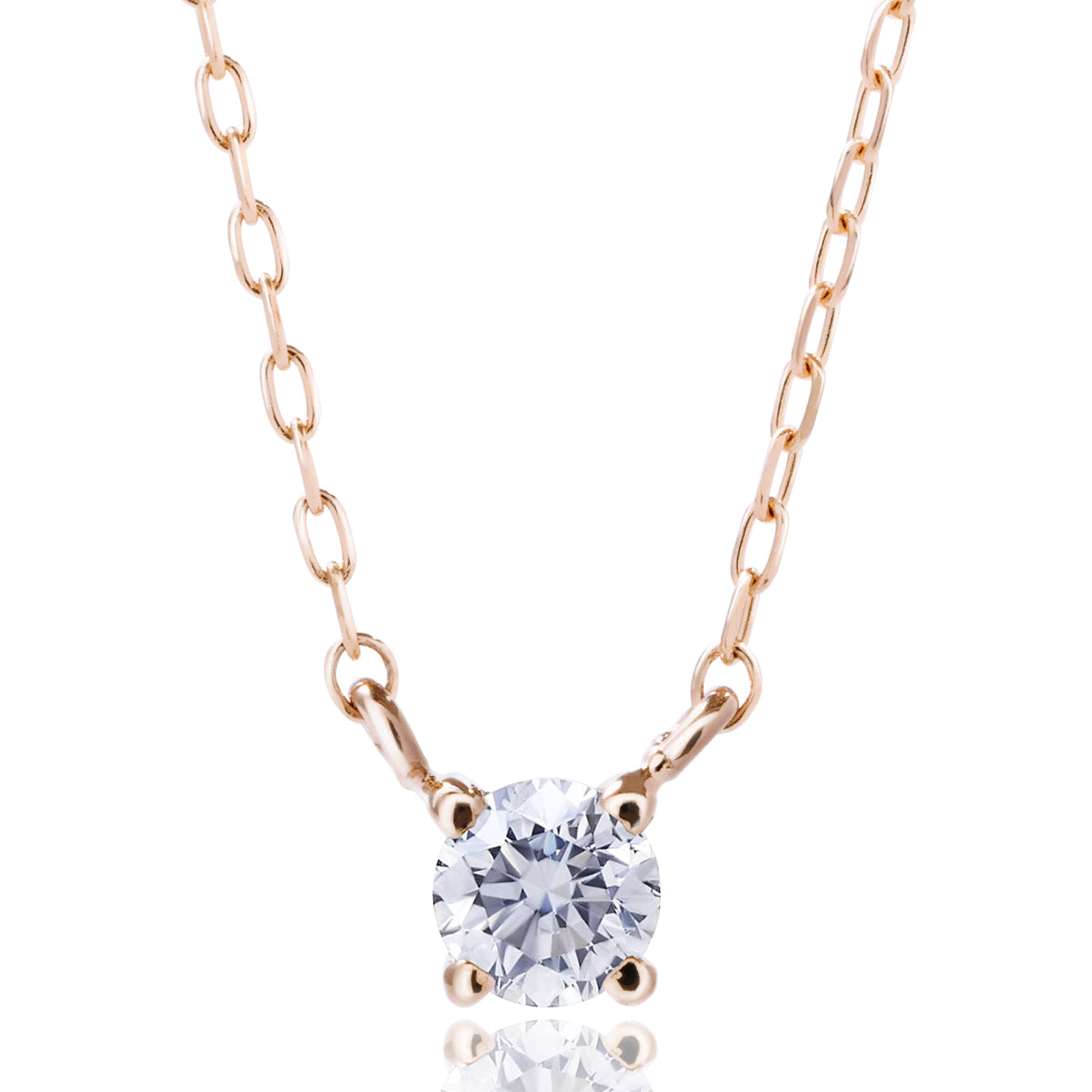 ダイヤモンドネックレス 1粒 4本爪 0.1ct K18PG ピンクゴールド