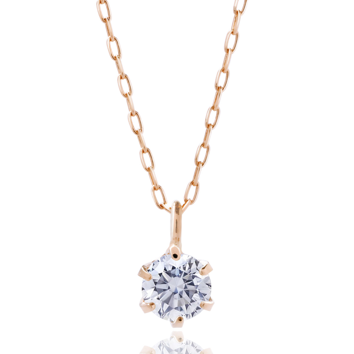 ダイヤモンドネックレス 1粒 6本爪 0.1ct K18PG ピンクゴールド