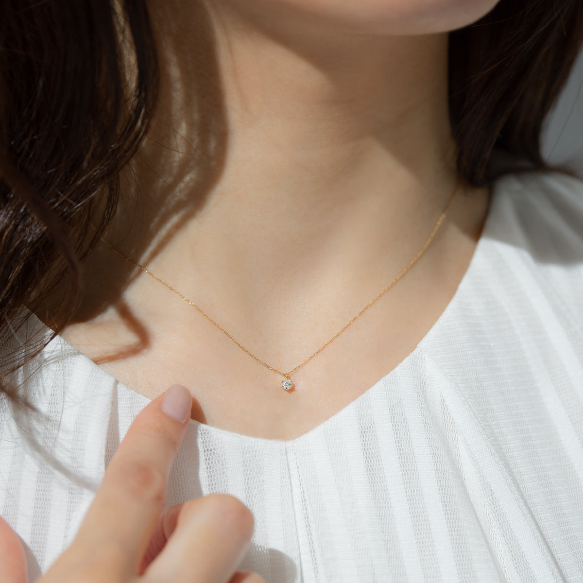 ダイヤモンドネックレス 1粒 6本爪 0.1ct K18YG イエローゴールド