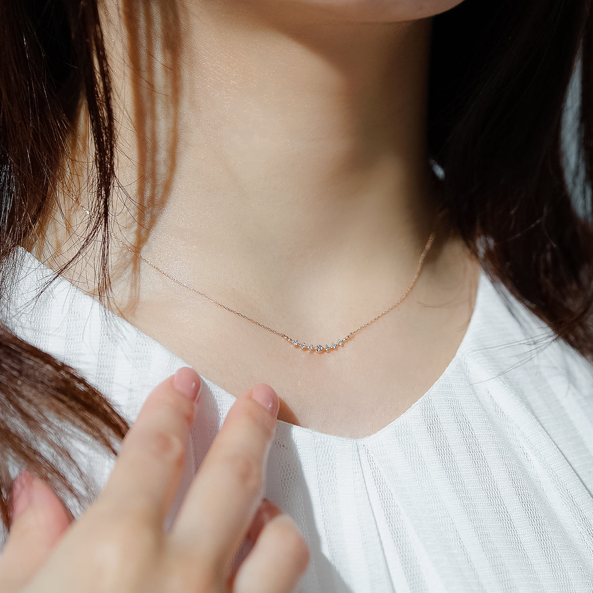 ダイヤモンドネックレス 7粒 0.06ct ライン K10PG ピンクゴールド