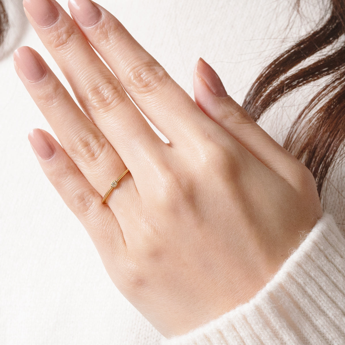 ダイヤモンドリング 1石 0.03ct ミル打ち K18PG ピンクゴールド