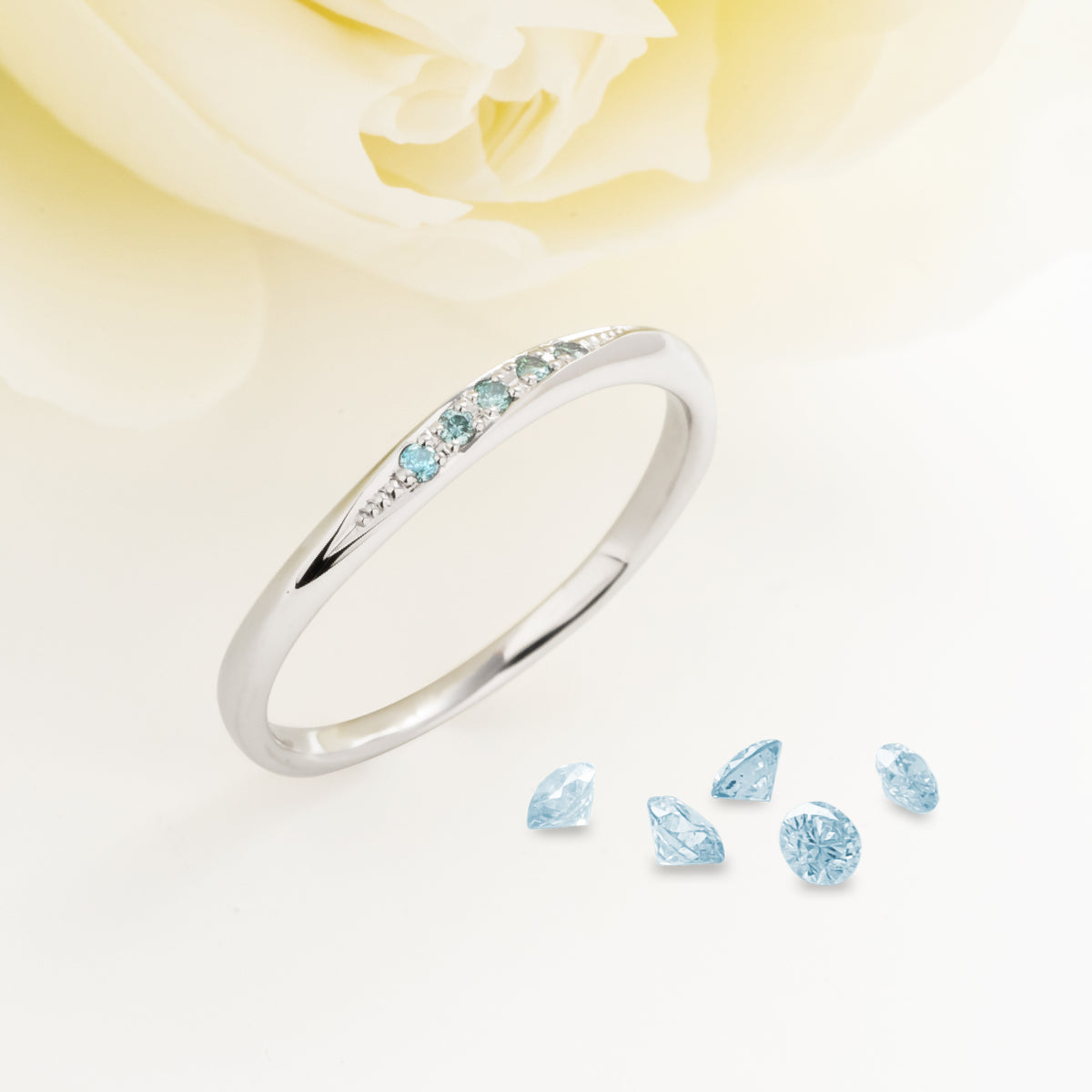 アイスブルーダイヤモンドリング 5石 0.025ct K10WG ホワイトゴールド