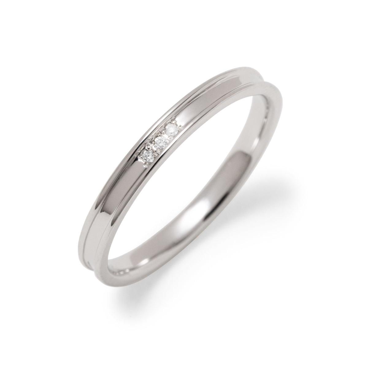 ラインリング ダイヤモンド 3石 0.01ct K10WG ホワイトゴールド