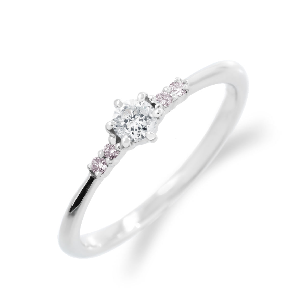 ピンクダイヤモンドリング 0.1ct-up PT900 プラチナ 6本爪留め ピンクダイヤ4石