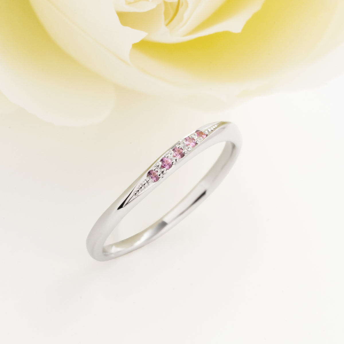 ピンクサファイアリング 5石 0.025ct K10WG ホワイトゴールド