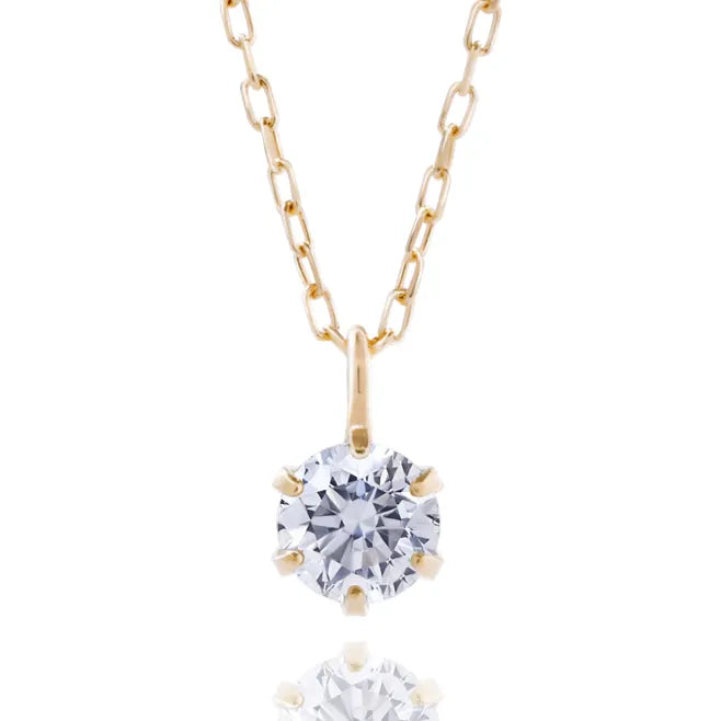 ダイヤモンドネックレス 1粒 6本爪 0.1ct K18YG イエローゴールド