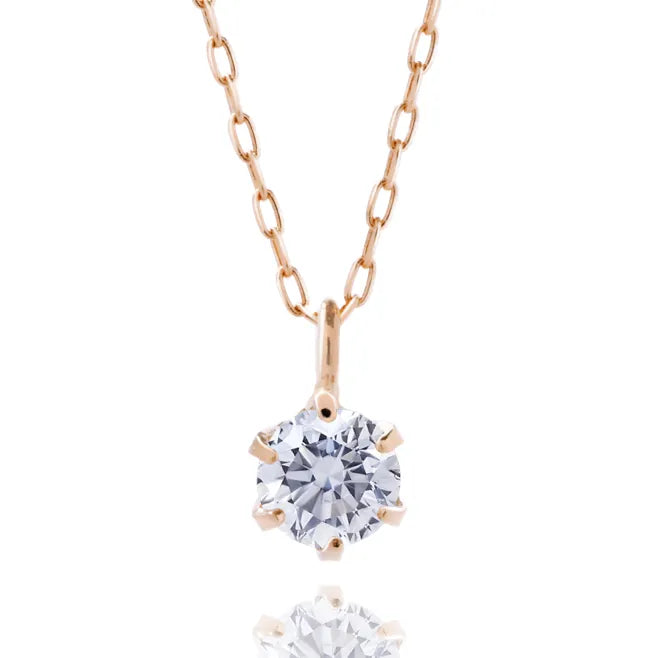 ダイヤモンドネックレス 1粒 6本爪 0.1ct K18PG ピンクゴールド