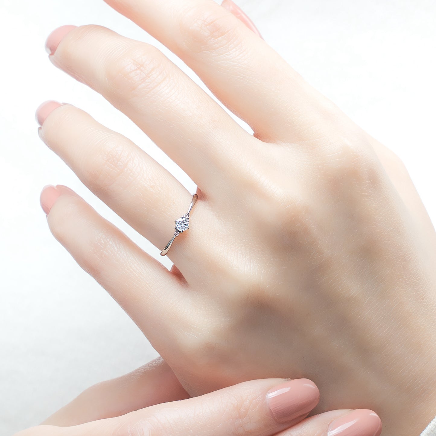 ピンクダイヤモンドリング 0.1ct-up PT900 6本爪留め ピンクダイヤ2石 極細
